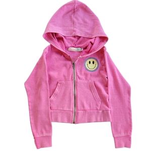 Vintage Havana Girl's Pink Zip-UP Hooded Jacket with Smiley Patch, Size M/10/12